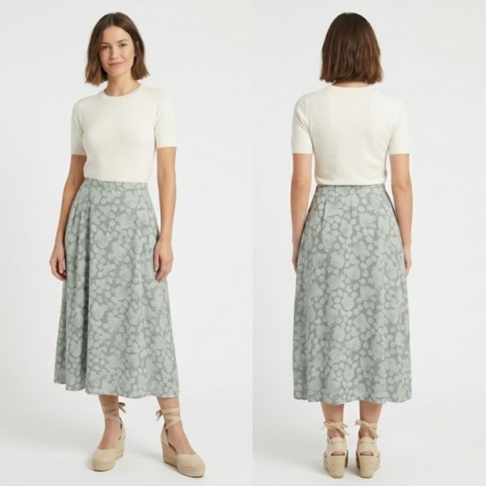 NWT Liz Claiborne Skirt Women's Size 14 Green Floral Midi Boho